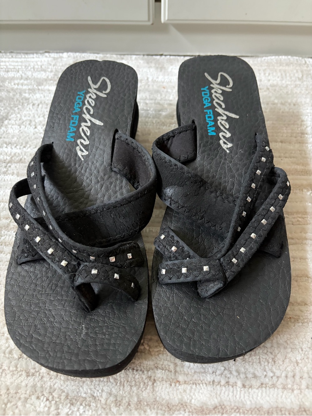 Skechers Cali Vinyasa Yoga Foam Wedge Sandals Black